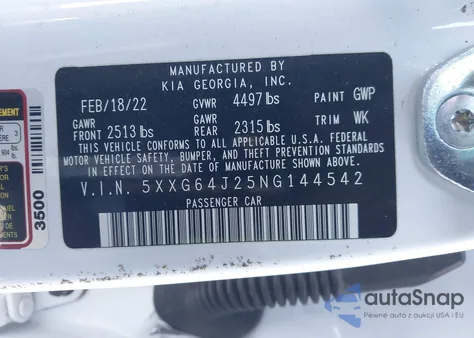 2022 Kia K5 Gt-Line из США, поврежденный, VIN 5XXG64J25NG144542